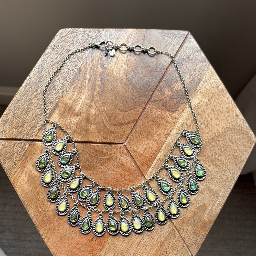 LUCKY BRAND Silver and Yellow/Green Teardrop Necklace
